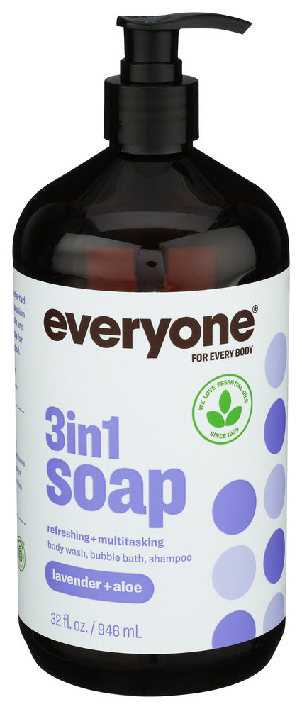Everyone 3-in-1 Soap Lavender + Aloe - Body Wash, Bubble Bath, Shampoo - 32 fl oz